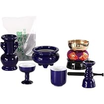 氷色瑠璃香炉 太湖石置物セットガラス製 置物 2点セット 香炉 Amazon｜仏具セット 瑠璃色 無地 ルリ 陶器 5点+おりんセット 香炉灰付